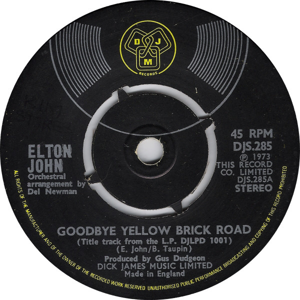 Elton John - Goodbye Yellow Brick Road 7 Inch Vinyl Single (7 inch Record) (Jukebox Record)