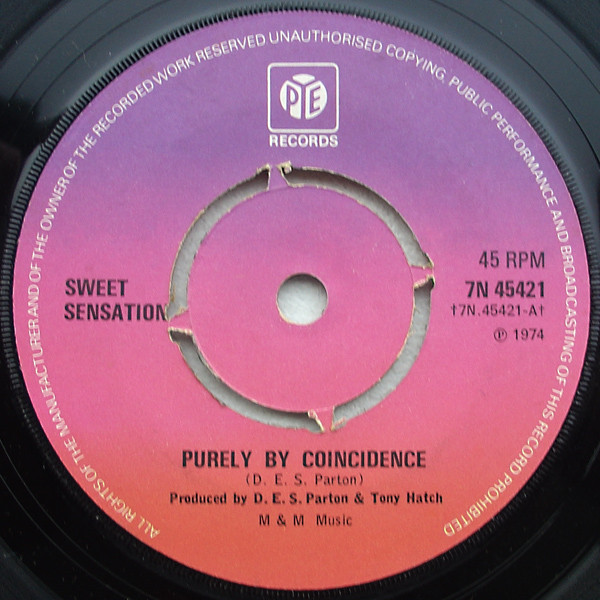 Sweet Sensation - Purely By Coincidence 7 Inch Vinyl Single (7 Inch Record) (45 Record) (Jukebox Record)