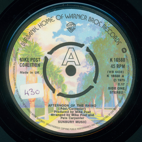 The Mike Post Coalition - Afternoon Of The Rhino 7 Inch Vinyl Single (7 Inch Record) (Jukebox Record)