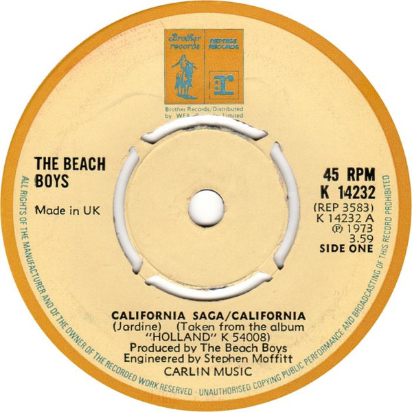 The Beach Boys - California Saga/California 7 Inch Vinyl Single (7 inch Record) (Jukebox Record)